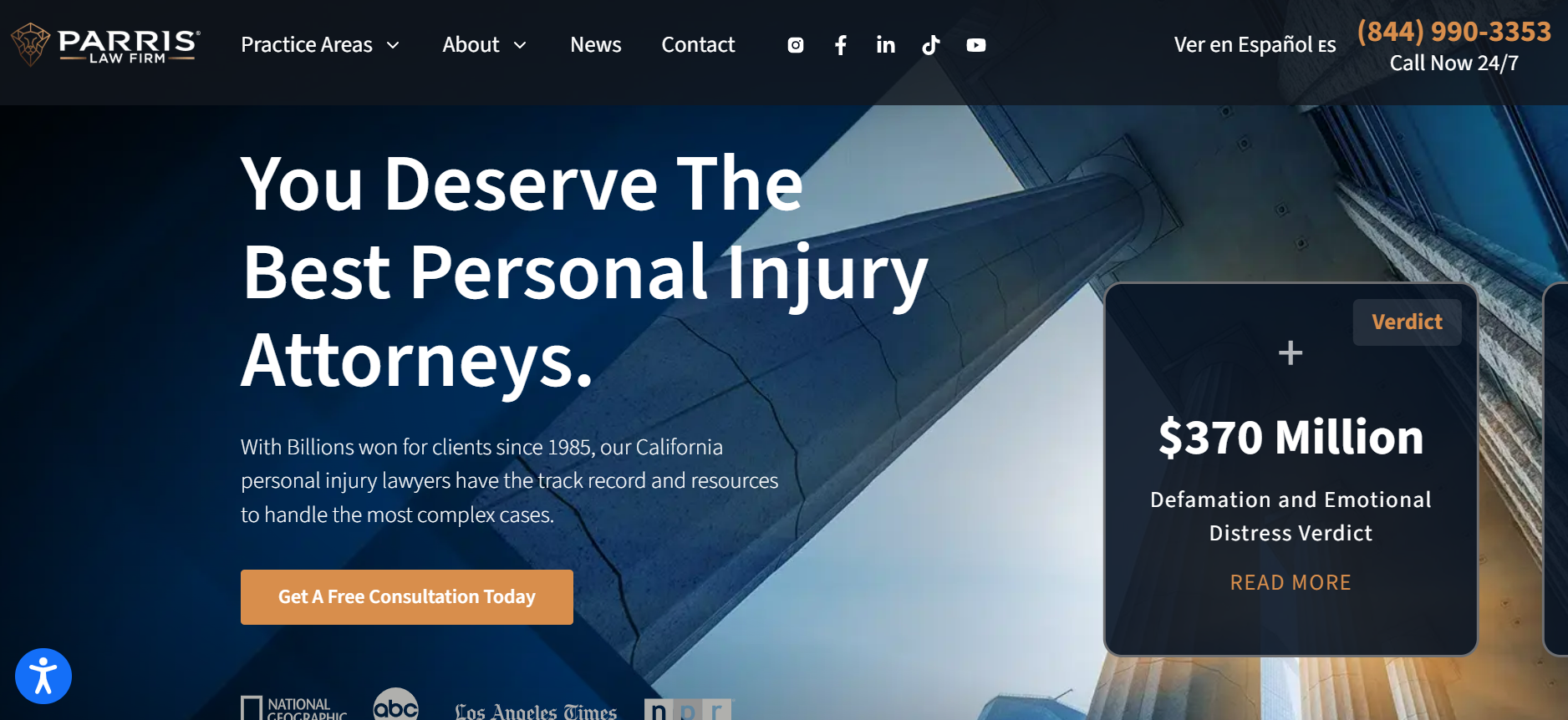Parris Law Firm Personal Injury Attorneys website